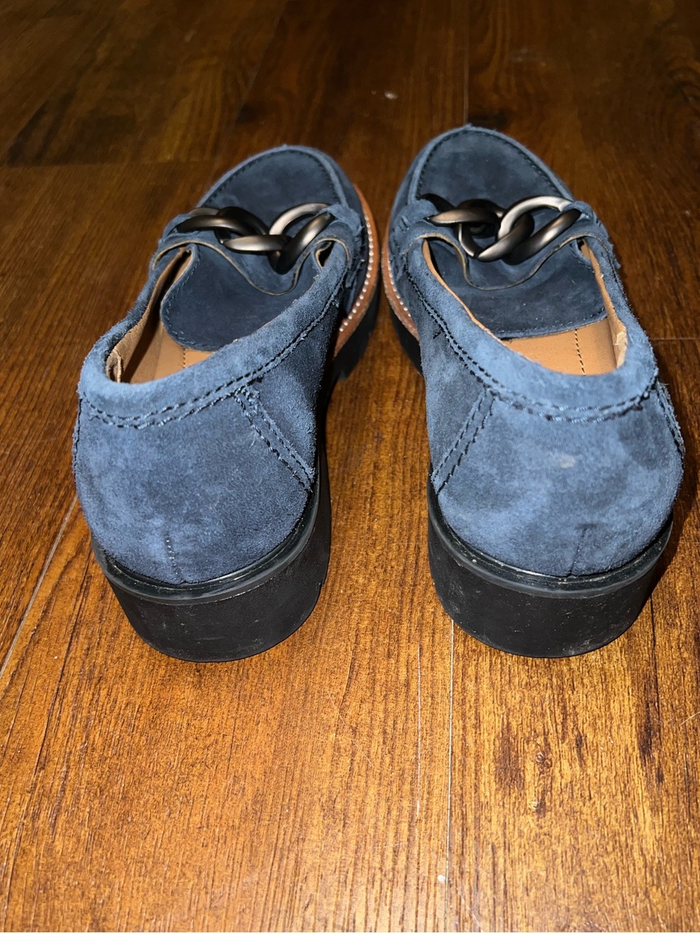 Earth Navy Blue Suede Zalor Chain Detail Lug Sole Slip On Loafers Women’s Size 8 - Picture 7 of 13